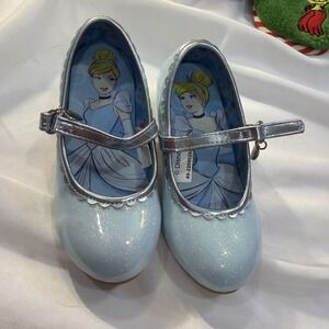 Disney Girls Blue Round Toe Glitter Slip On Mary Jane Dress Shoes Size 9 Likenew